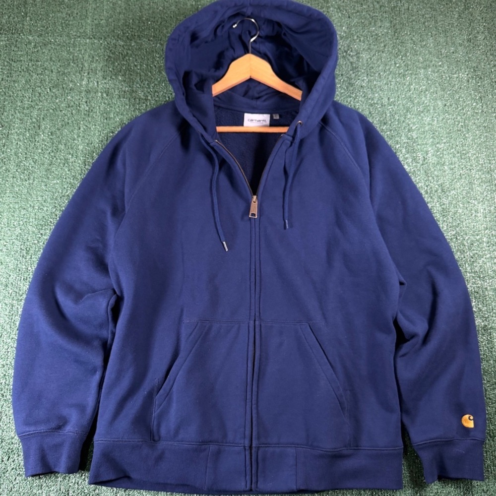 Carhartt WIP Hooded Chase Jacket Mens Large Navy Blue Zip Up Hoodie I033664